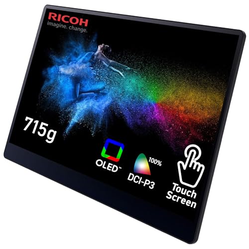 RICOH 150BW Mobiler Monitor - 15.6" OLED Portable Touchscreen Monitor, ultraleichter (715g), kabelloser Zweitbildschirm, DCI-P3, 2 integrierte Lautsprecher, Gehärtetes Glas, AF-Beschichtung von Ricoh