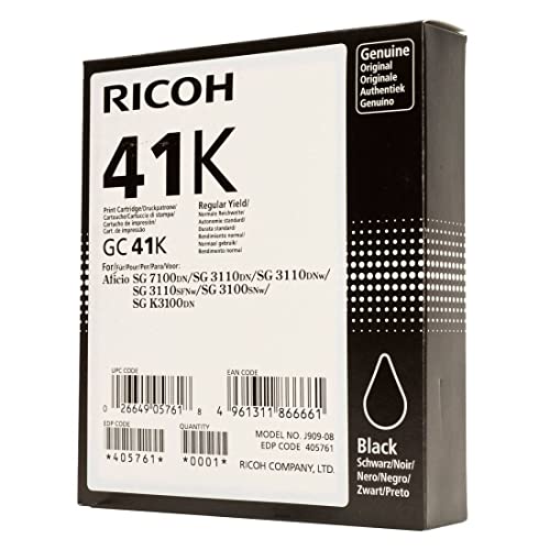 Ricoh 405761 SG3110DN Inkjet Cartridge, 2500 Seiten / 5% Deckung GC41K, schwarz, XXL von Ricoh