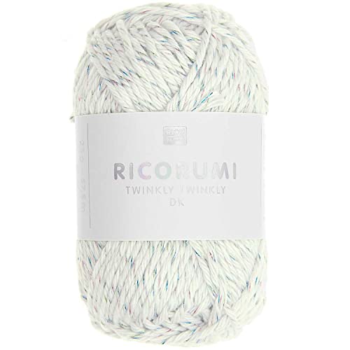 25g Ricorumi -Twinkly Twinkly - Farbe: 02 weiß/ rainbow - feine Baumwolle zum Häkeln von Amigurumi-Figuren mit Glitzer-Effekt von Rico Design