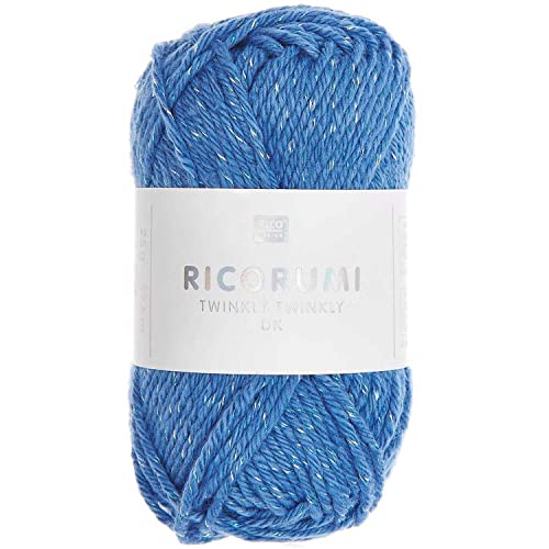 25g Ricorumi -Twinkly Twinkly - Farbe: 13 - blau/ rainbow - feine Baumwolle zum Häkeln von Amigurumi-Figuren mit Glitzer-Effekt von Rico Design