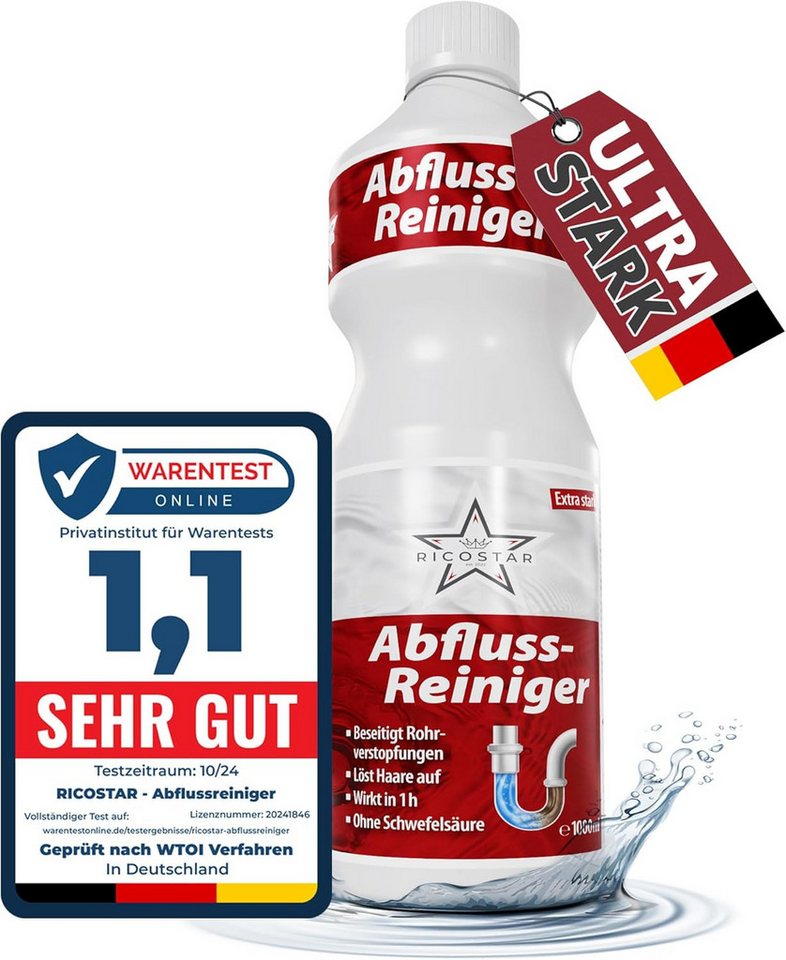 Ricostar Abflussreiniger 1000ml Rohrreiniger (1-St. 1x 1000ml Profi Rohrreiniger, 1000ml - extra stark) von Ricostar