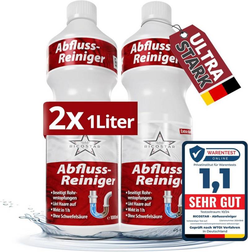 Ricostar Abflussreiniger 1000ml Rohrreiniger (2-St. 1x 1000ml Profi Rohrreiniger, 1000ml - extra stark) von Ricostar