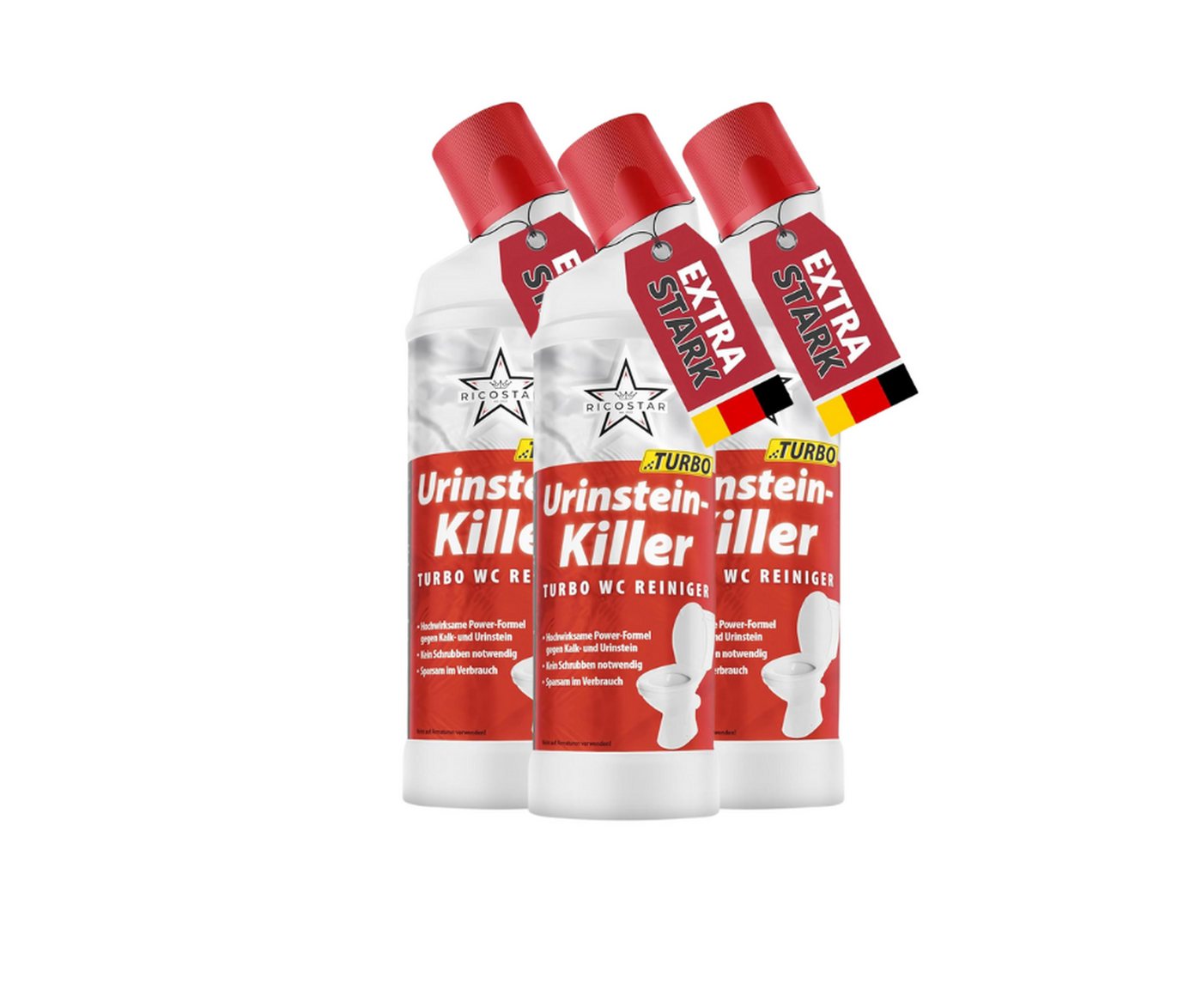 Ricostar Ricostar Urinsteinentferner 750ml – Extra stark gegen Kalk & Urinstein Urinsteinlöser (3-St. 1x 750ml Extra starker Urinsteinlöser – Entfernt hartnäckigen Urinstein & Kalk) von Ricostar