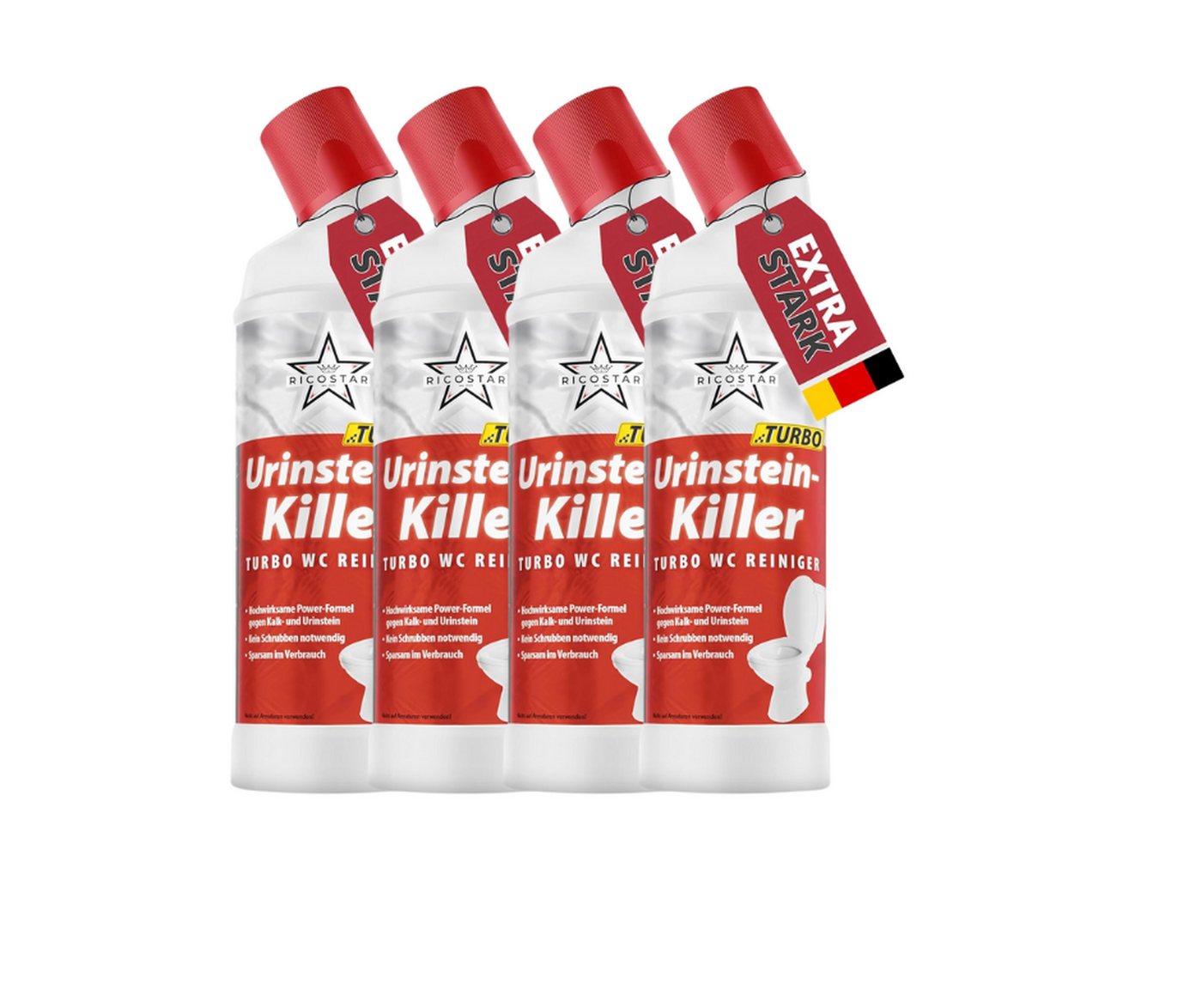 Ricostar Ricostar Urinsteinentferner 750ml – Extra stark gegen Kalk & Urinstein Urinsteinlöser (4-St. 1x 750ml Extra starker Urinsteinlöser – Entfernt hartnäckigen Urinstein & Kalk) von Ricostar