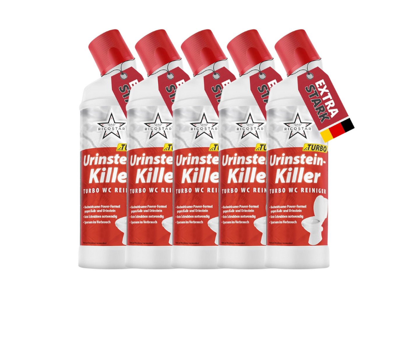 Ricostar Ricostar Urinsteinentferner 750ml – Extra stark gegen Kalk & Urinstein Urinsteinlöser (5-St. 1x 750ml Extra starker Urinsteinlöser – Entfernt hartnäckigen Urinstein & Kalk) von Ricostar