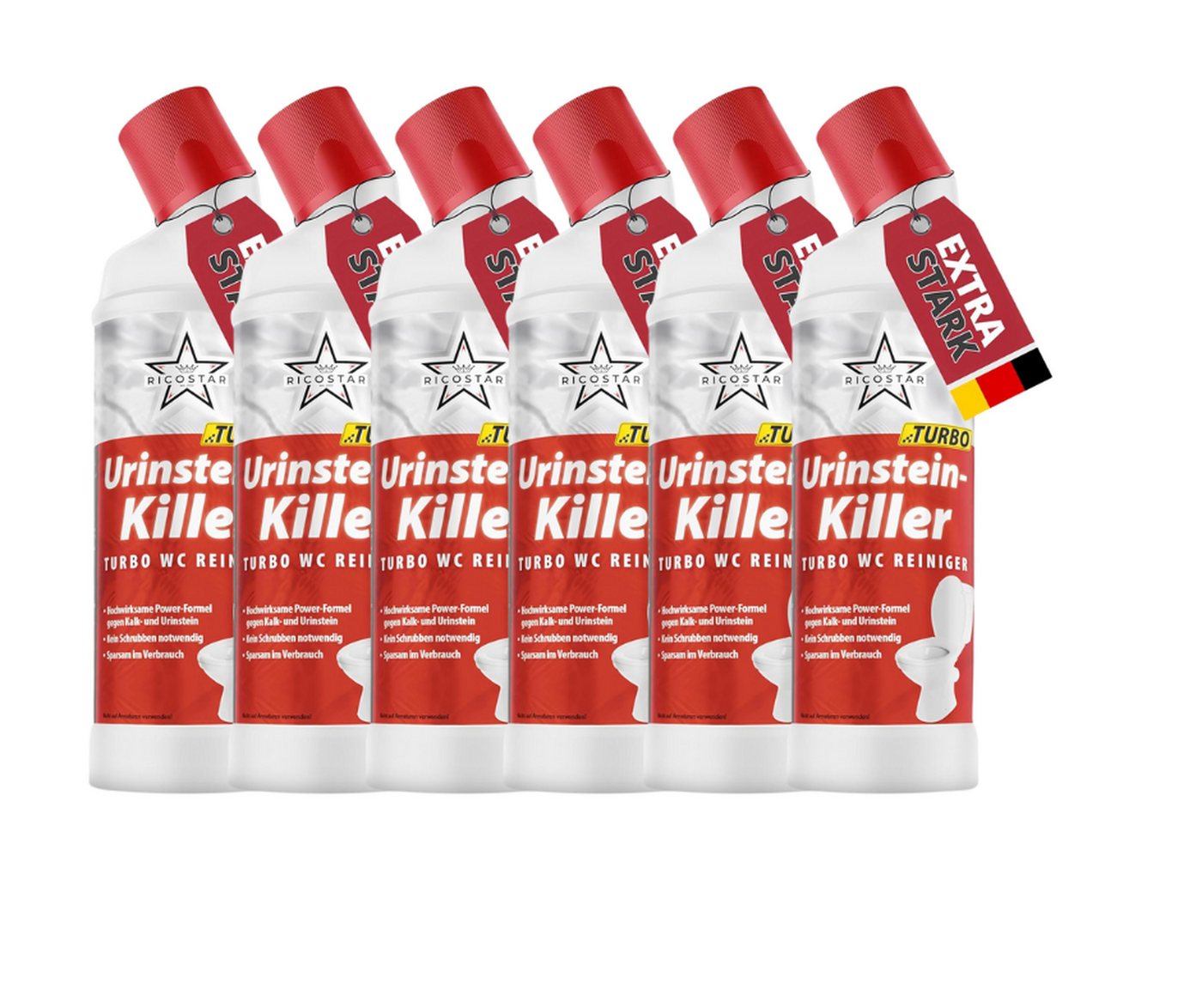 Ricostar Ricostar Urinsteinentferner 750ml – Extra stark gegen Kalk & Urinstein Urinsteinlöser (6-St. 1x 750ml Extra starker Urinsteinlöser – Entfernt hartnäckigen Urinstein & Kalk) von Ricostar