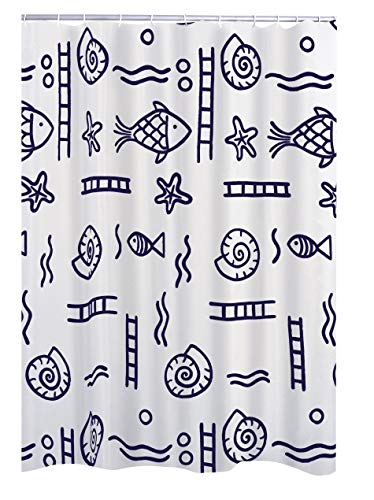 RIDDER Duschvorhang Textil ca. 120x200 cm Neptun, blau, inkl. Ringe | Waschbar | Fische | ÖkoTex von RIDDER