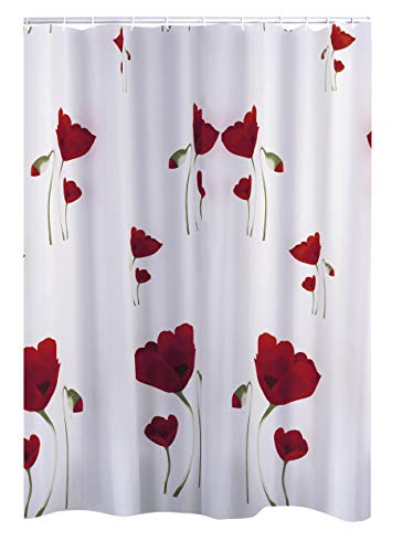 RIDDER Duschvorhang Textil ca. 180x200 cm, Mohn, inkl. Ringe | Waschbar | ÖkoTex von RIDDER