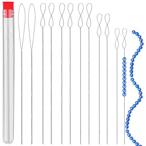Riddur 12 Stück Perlennadeln, Perlennadeln zum Auffädeln von Perlen 6 Größen (0,2mm-0,7mm), Perlennadel mit Aufbewahrungsbox, Große Auge Perlen Nadel Von Schmuckherstellung & DIY Handarbeiten von Riddur