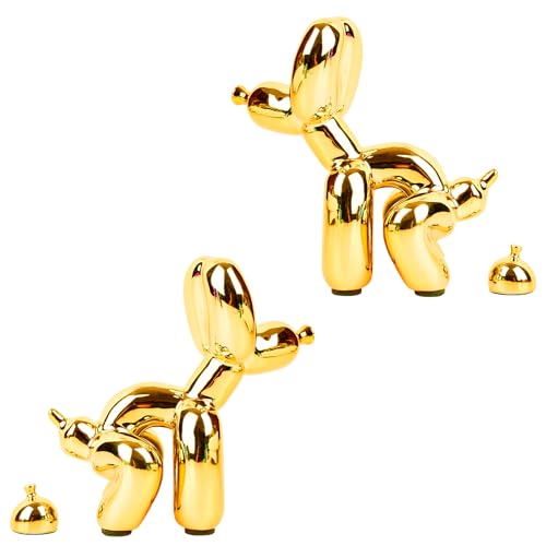 Rideco Pooping Ballon Hund Skulptur Kleine Tierstatue Home Decor Moderne Dekorative Kunstskulptur Moderne Desktop-Ornament für Büro Schlafzimmer Wohnzimmer Dekor (Glänzendes Gold, klein) von Rideco