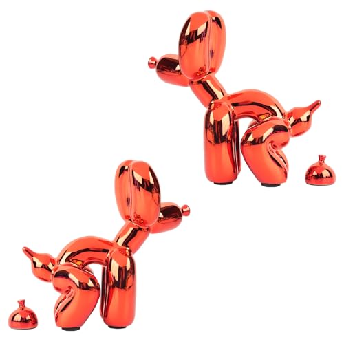 Rideco Pooping Ballon Hund Skulptur Kleine Tierstatue Home Decor Moderne Dekorative Kunstskulptur Moderne Desktop-Ornament für Büro Schlafzimmer Wohnzimmer Dekor (Glänzendes Rot, Klein) von Rideco