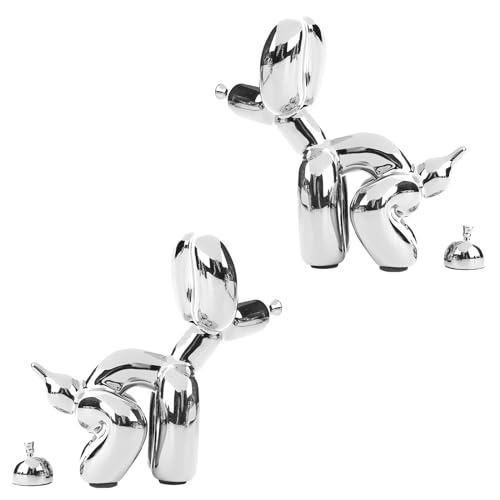 Rideco Pooping Ballon Hund Skulptur Kleine Tierstatue Home Decor Moderne Dekorative Kunstskulptur Moderne Desktop-Ornament für Büro Schlafzimmer Wohnzimmer Dekor (Glänzendes Silber, Klein), PBD-01 von Rideco