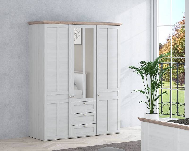 home24 Drehtürenschrank mit Spiegel 155 x 193 x 57cm Weiß von home24