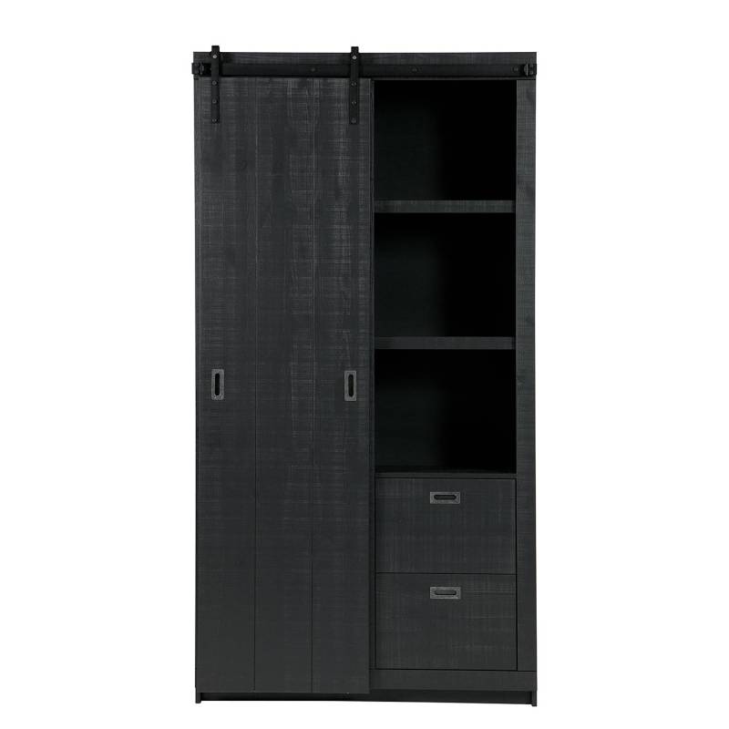 home24 Garderobenschrank Kabila 122 x 230 x 37cm Schwarz/Schwarz von home24