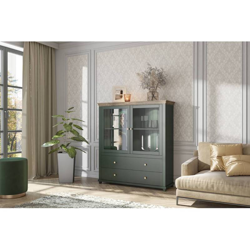 home24 Highboard 126 x 138 x 42cm Grün/Dunkelgrün von home24