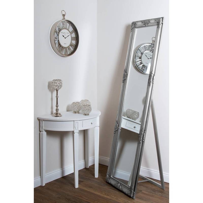 home24 Standspiegel Contulmo 50 x 180 x 7cm Silber/Silber Massivholz Paulownia, lackiert 50 x 180 x 7cm von home24