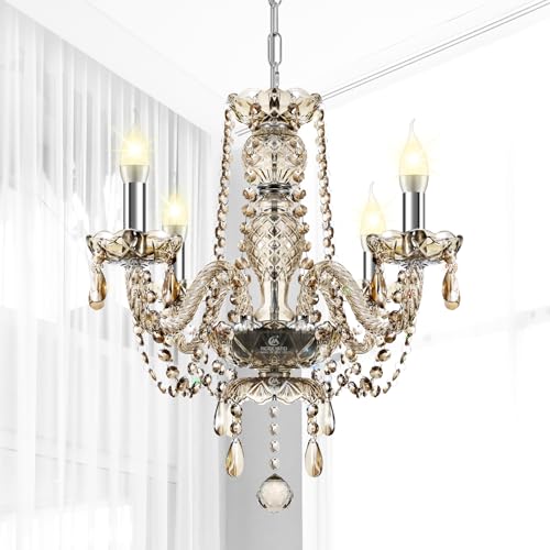 Ridgeyard Moderne 4-Lichter Cognac Kristall Kronleuchter, E14 Einstellbare Deckenleuchte Kristall Pendelleuchte Tropfen Decke Lampe für Wohnzimmer Esszimmer Schlafzimmer Ridgeyard Moderne 4-Lichter Cognac Kristall Kronleuchter, E14 Einstellbare Deckenleuchte Kristall Pendelleuchte Tropfen Decke Lampe für Wohnzimmer Esszimmer Schlafzimmer von Ridgeyard