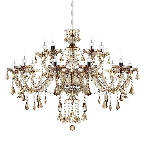 Ridgeyard Moderner Kronleuchter Kristall Cognac Großer 95cm mit 15 Armen Acrylglas Acrylglas Prismen klar Hängelampe Barock Hängeleuchte E14 15-flammig Kerzen Lüster Lampe Wohnzimmer für Wohnzimmer von Ridgeyard