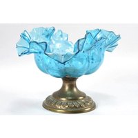 Antike Anbietschale, Bonboniere, Blaues Glas, Um 1890 | Antique Serving Bowl, Candy Dish, Blue Glass, Circa 1890 von RiedAntik