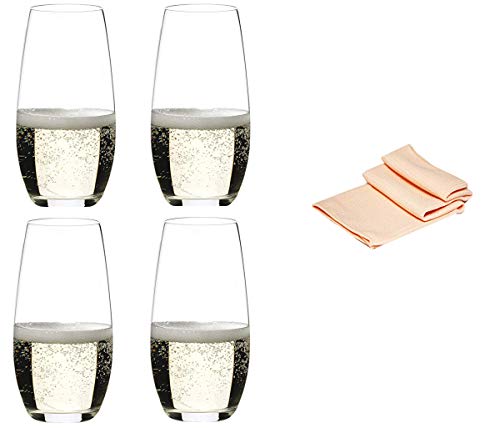 Riedel Champagnerglas 0414/28 4er Set für Champagner und Sekt O Wine Tumbler im Dekomiro Set mit Glasreinigungstuch von Riedel / Dekomiro
