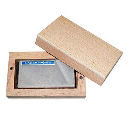 Riedel Technic Arkansas Ölstein im Holzetui - Schärfstein für Uhrmacherschraubendreher und Gehäusemesser - Fein - 50 x 20 x 10mm von Riedel Technic