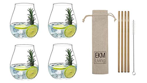 Riedel 5414/67 Gin Tonic Gläser Set 4 Stück + Gratis 4er Set EKM Living Edelstahl Strohhalme (Kupfer) von Riedel x EKM Living