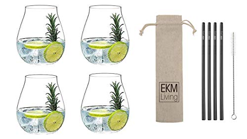 Riedel 5414/67 Gin Tonic Gläser Set 4 Stück + Gratis 4er Set EKM Living Edelstahl Strohhalme (Schwarz) von Riedel x EKM Living