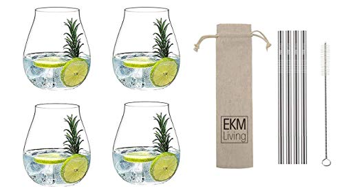 Riedel 5414/67 Gin Tonic Gläser Set 4 Stück + Gratis 4er Set EKM Living Edelstahl Strohhalme (Silber) von Riedel x EKM Living