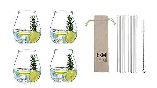 Riedel 5414/67 Gin Tonic Gläser Set 4 Stück + Gratis 4er Set EKM Living Edelstahl Strohhalme (Glas) von Riedel x EKM Living