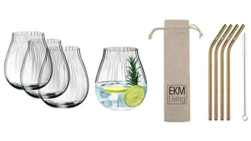 Riedel O 5515/67 Gin Tonic Optical Gläser Set 4 Stück + Gratis 4er Set EKM Living Edelstahl Strohhalme (Kupfer) von Riedel x EKM Living