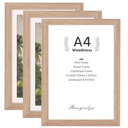 Rieeyrslza A4 MDF Bilderrahmen 3er Set Klassiker Holzigkeit Fotorahmen Bilderrahmen mit Acrylkunststoffplatte Dokumentrahmen Home Dekoration Fotorahmen Ideal zum Wand- & Tisch(Eiche) von Rieeyrslza