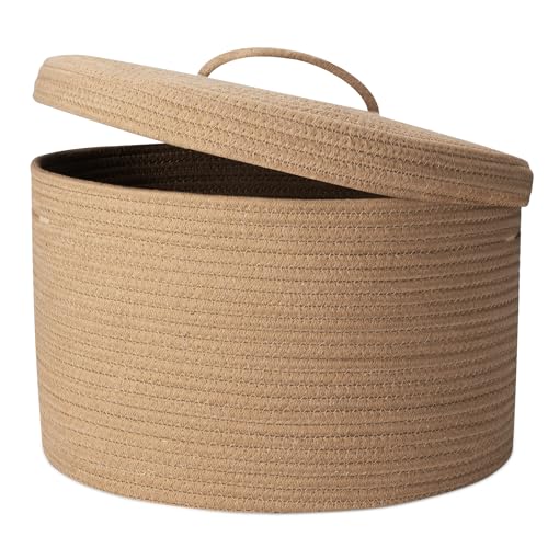 Rieeyrslza Wäschekorb für Decken mit Deckel 32L Gewebter Baumwoll Seil Korb Faltbarer Aufbewahrungskorb mit Hohler Griff, für Kinderzimmer Wohnzimmer, Platzieren Decken Kissen, 40 x 25cm (Jute) von Rieeyrslza