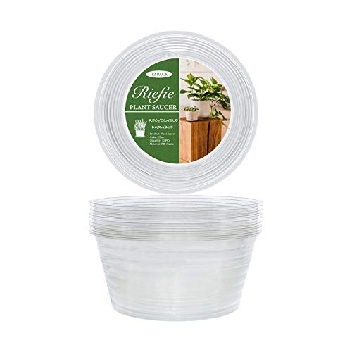 Riefie 12 Stück 15,2 cm Kunststoff-Untersetzer, transparente Abtropfschalen für Innen- und Außenpflanzen, dünner tiefer Blumentopf (15,2 cm) von Riefie
