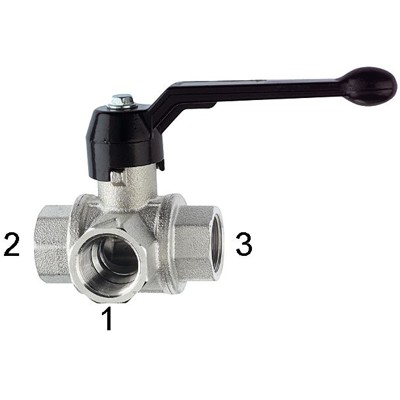 3-Wege-Kugelhahn, L-Bohrung, Standard, Messing vernickelt, Rp 1.1/4", DN 32 von Riegler