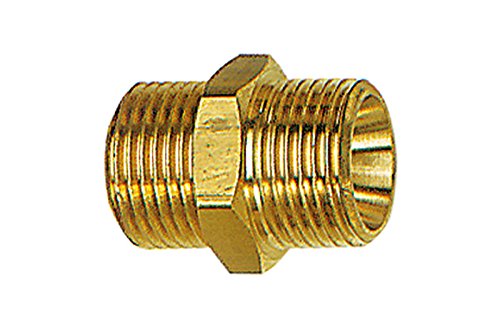 RIEGLER 111169-252.07/1 Doppelgewindenippel, zyl., G 3/4 a., G 1 a., SW 36, Messing, 1Stk von Riegler