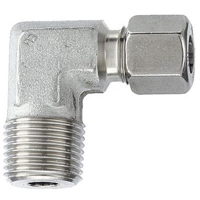 Winkel-Einschraubverschraubung R 3/8" A, Rohr-Ø 15, Edelstahl 1.4571, 315 bar von Riegler