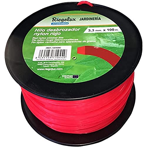 Riegolux 107699 Rasentrimmer, Nylon, quadratisch, 3,3 mm x 100 m, Rot von RIEGOLUX