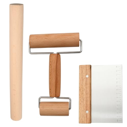 Nudelholz Holz Set Teigroller KleinTeigspachtelTeigschneiderRolling Pin für Hausbacken Gebäck PizzaTeigschaber EdelstahlKüchenschaber TeigmesserTeigschneider Edelstahl Schaber Küche von Rieoany