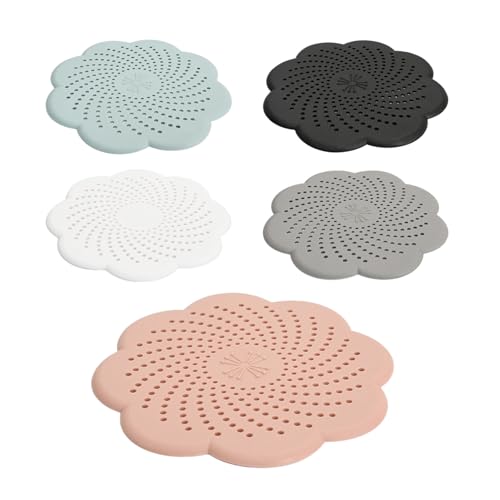 Rieoany 5 Stück Haarsieb Dusche, Silikon Abflusssieb für Duschabfluss, Haarsieb Badewanne, Sieb für Spülbecken, Abflussstopper Küche und Bad (Schwarz, Grau, Weiß, Rosa, Blau) von Rieoany