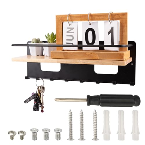 Rieoany Premium Eichenholz Schlüsselbrett Schwarz mit 8 Schlüsselaufhänger & Ablage - Stabile Wandhalterung für Schlüssel, Uhren, Regenschirme. 35cm, feuchtigkeitsbeständig, inkl. Montagezubehör von Rieoany