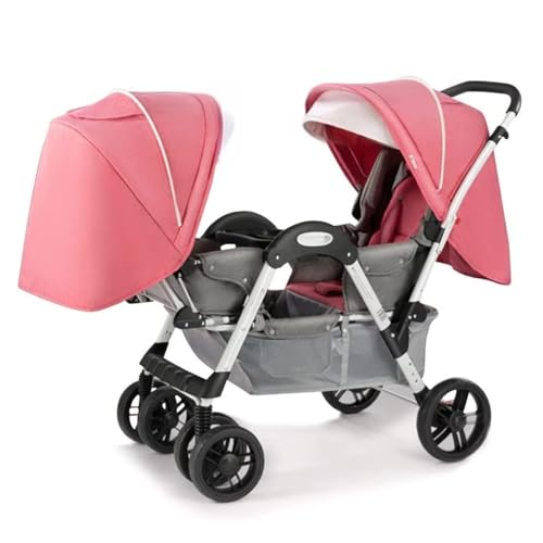 Rieort Tragbare Aluminium-Tandem-Kinderwagen, großer Raum-Trolley-Kinderwagen, luxuriöser Tandem-Kinderwagen mit verstellbarem Baldachin, Zwillingskinderwagen Rieort Tragbare Aluminium-Tandem-Kinderwagen, großer Raum-Trolley-Kinderwagen, luxuriöser Tandem-Kinderwagen mit verstellbarem Baldachin, Zwillingskinderwagen von Rieort
