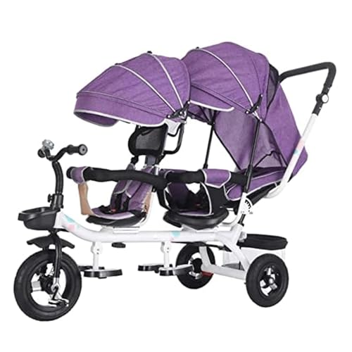 Rieort Tragbare Tandem-Kinderwagen, 4-in-1, tragbares Kinder-Dreirad, Zwillingswagen, Fahrrad, Zwillingskinderwagen, großer Raum, Metall-Kinderwagen von Rieort