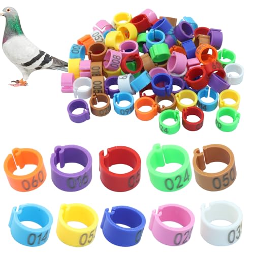 Rierdge 100 Stück 8 mm 10 Farben Vogeltauben-Beinringe – bunte, langlebige Kunststoff-Identifikationsbänder mit Nummer für Geflügel, Wachteln, Taube, Finken, Lovebird und kleine Vögel von Rierdge
