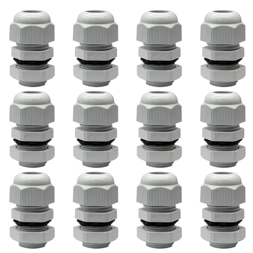 Rierdge 12 Stück 3/8 Zoll NPT Kabelverschraubungen, wasserdichte Steckverbinder, verstellbares 5–10 mm Kabel, IP68 wasserdichte Nylongelenke mit Dichtungen, Grau von Rierdge