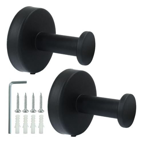Rierdge 2 Stück Edelstahl Handtuchhaken Kleiderhaken Wand Handtuchhalter Heavy Duty Türhänger Handtuchhaken für Badezimmer & Küche (Schwarz) von Rierdge