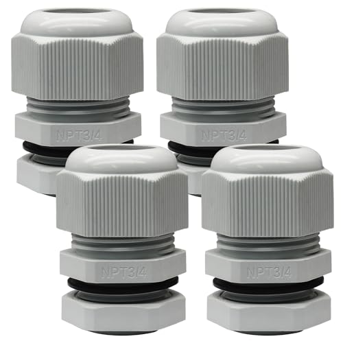 Rierdge 4 Stück 1,9 cm NPT Kabelverschraubungen, wasserdichte Steckverbinder, verstellbares 13–18 mm Kabel, IP68 wasserdichte Nylongelenke mit Dichtungen, Grau von Rierdge