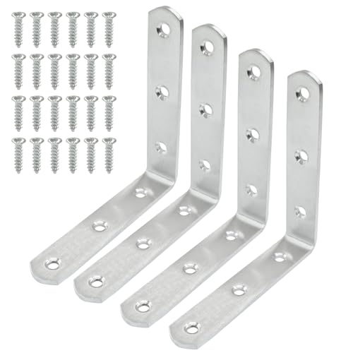 Rierdge 4 Stück Edelstahl-Eckstreben, L-Halterung, 100 x 100 x 20 mm, rechtwinklige Eisen-Halterungen, Metallgelenk, rechtwinklige Halterung für Tische, Möbel, Regale mit Schrauben von Rierdge