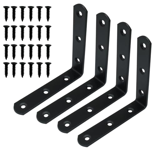 Rierdge 4 Stück schwarze Eckstreben, L-Halterung, 100 x 100 x 20 mm, Eisen, rechtwinklige Klammern, Metallgelenk, rechtwinklige Halterung für Tische, Möbel, Regale mit Schrauben von Rierdge