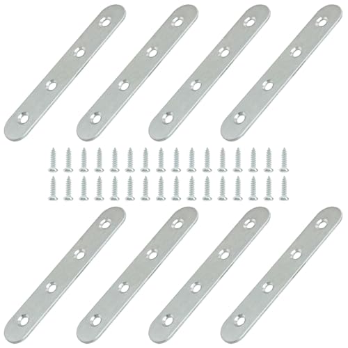 Rierdge 8 Stück 10,2 cm flache Platte, gerade Halterung, flache Metallklammern, 100 mm Metallhalterungen, Reparaturplatte mit Schrauben für Holz, gerade Strebe von Rierdge