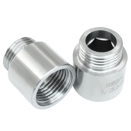Rierdge Duschkopf-Verlängerung aus Edelstahl, 20 mm Länge, langlebige Duscharm-Verlängerung, 1/2PT Außengewinde auf 1/2PT Innengewinde für Badezimmerzubehör, 2 Stück von Rierdge